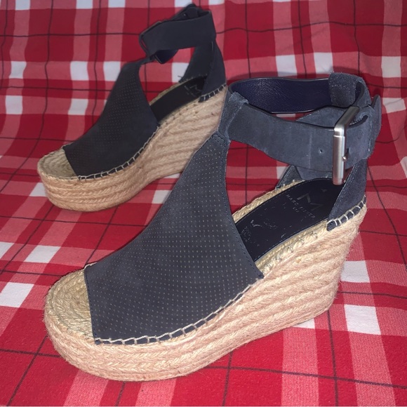 Women’s 6 MARC FISHER Allison Navy Blue Suede Wedge Platform Espadrille Sandals - Picture 5 of 13